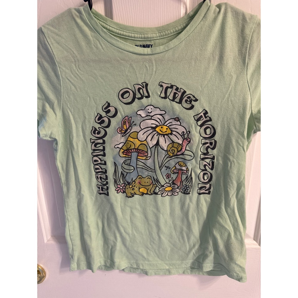 Old Navy Kids XL 14-16 Happiness On The Horizon Mushroom Frog Mint Graphic Tee